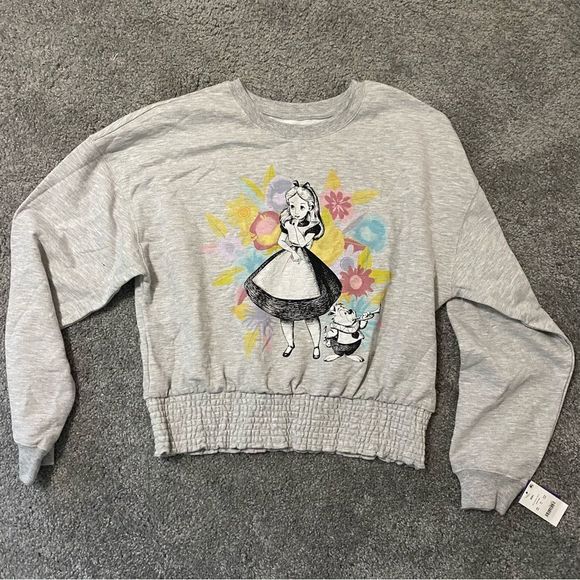 Alice In Wonderland Rabbit Gray Sweatshirt Crewneck Womens - Picture 1 of 5